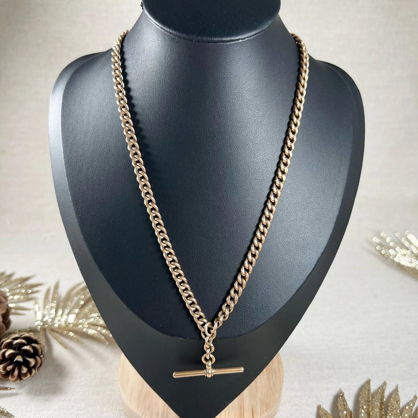 Antique 9ct Rose Gold Albert Curb Chain Necklace
