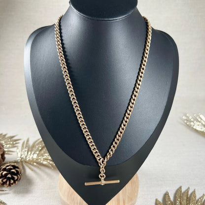 Antique 9ct Rose Gold Albert Curb Chain Necklace