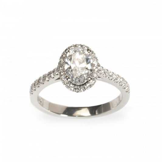 Diamond Oval Cluster Engagement Ring, central certified 1.00ct D colour VS2 oval brilliant-cut diamond, with diamond halo surround and diamond-set shoulders, in platinum