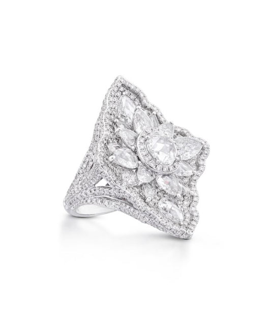 Rose Cut Diamond Geometric Dress Ring, 5.32 carats, 18ct White Gold