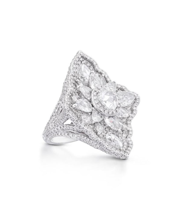 Rose Cut Diamond Geometric Dress Ring, 5.32 carats, 18ct White Gold