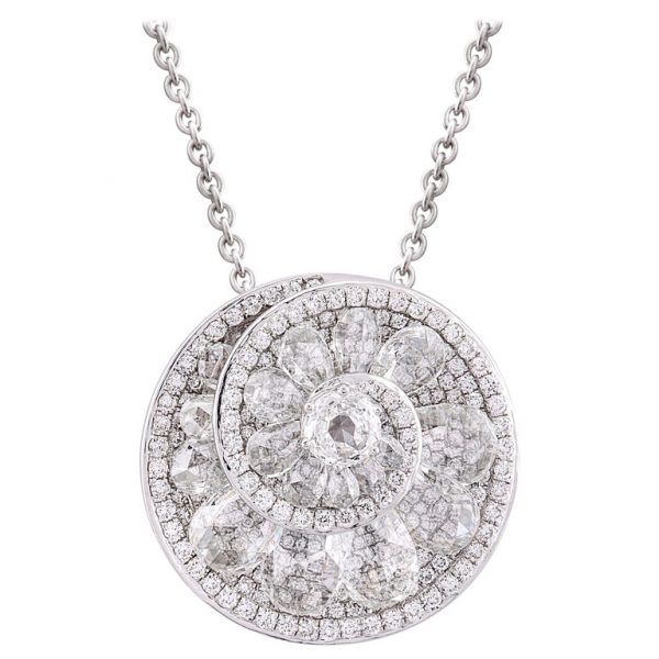 Rose Cut Diamond Helix Pendant, 4.84 carat total, 18ct White Gold