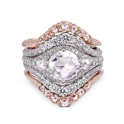 Rose Cut Diamond Pave Stacking Ring, 3.11 Carat Total, 18ct Gold