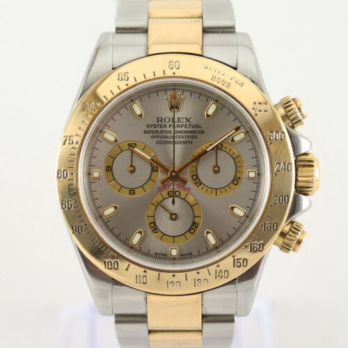 Rolex Daytona Cosmograph 116523 Automatic 40mm Chronograph Watch in Steel and Gold, grey dial, on a steel and gold Oyster bracelet, Circa 2000s, with Rolex box and papers