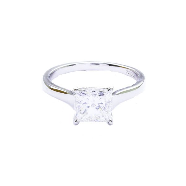 Princess Cut Diamond Solitaire Ring, 1.75 carats, Platinum, HRD Certified