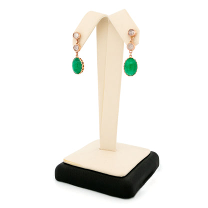 14 Carat Gold Emerald and Rose-Cut Diamond Drop Earrings, 6.82 Carats