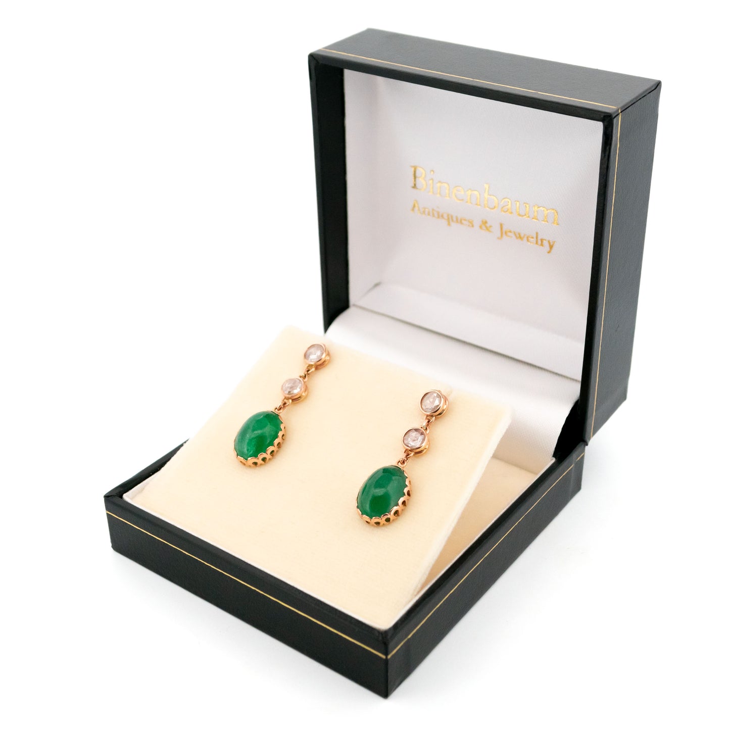 14 Carat Gold Emerald and Rose-Cut Diamond Drop Earrings, 6.82 Carats