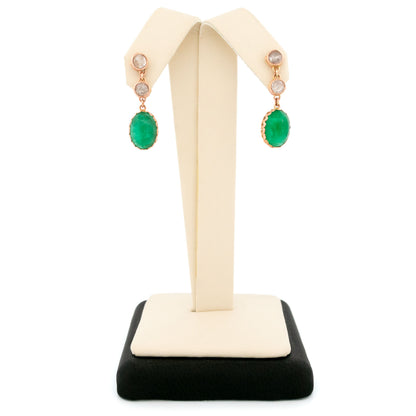 14 Carat Gold Emerald and Rose-Cut Diamond Drop Earrings, 6.82 Carats