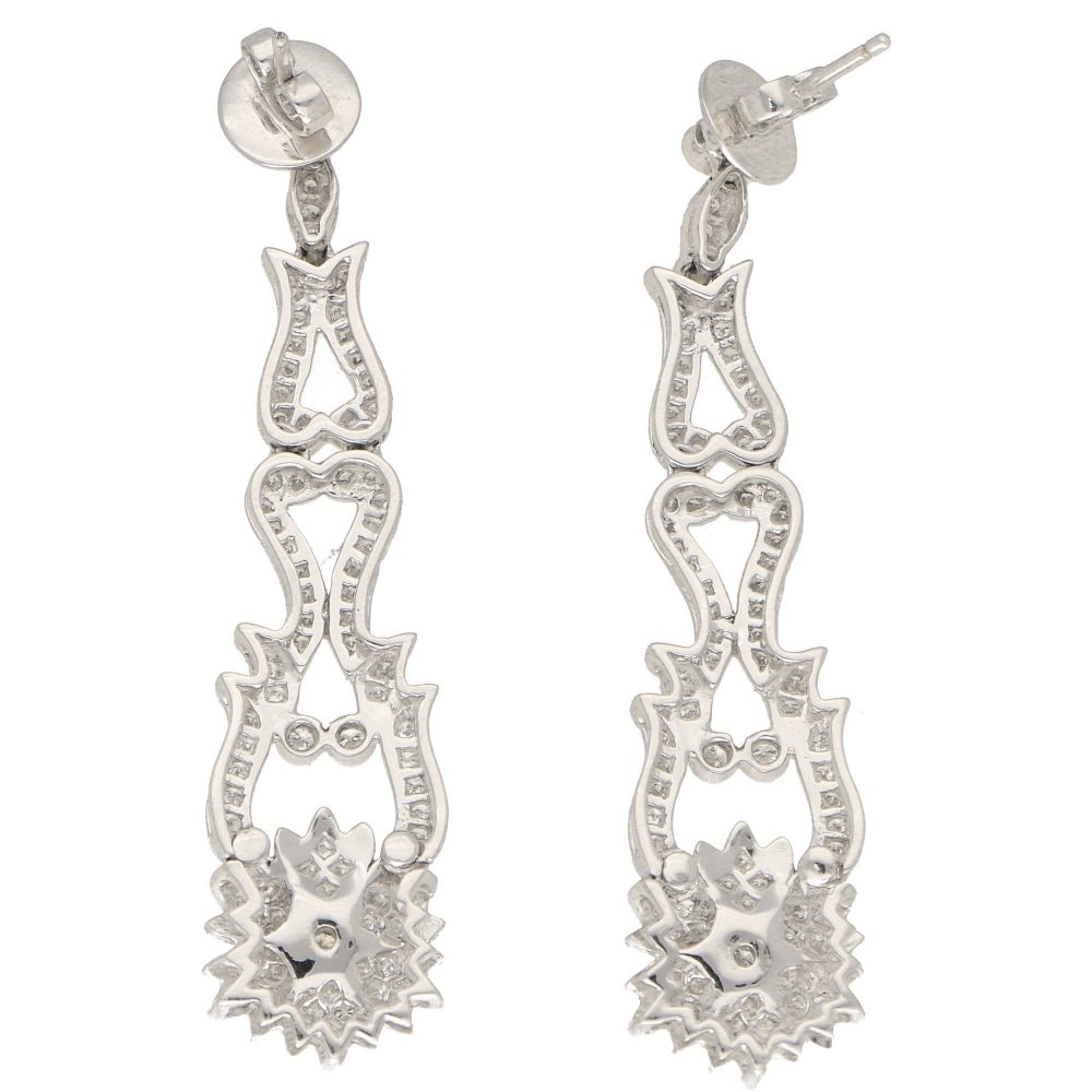 Contemporary 2.85ct Diamond Cluster Drop Pendant Earrings