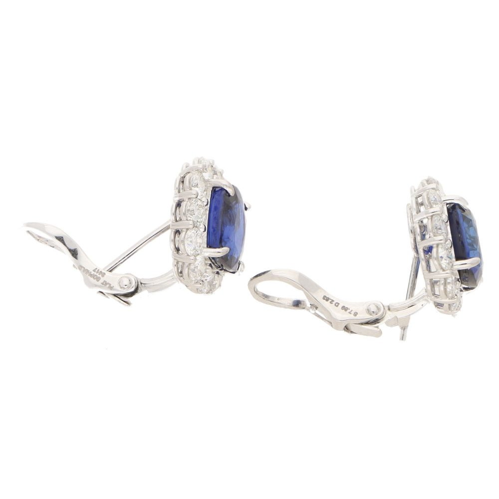 Sapphire and Diamond Cluster Stud Clip Earrings Platinum