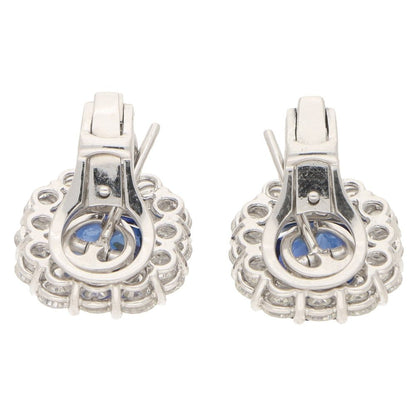 Sapphire and Diamond Cluster Stud Clip Earrings Platinum