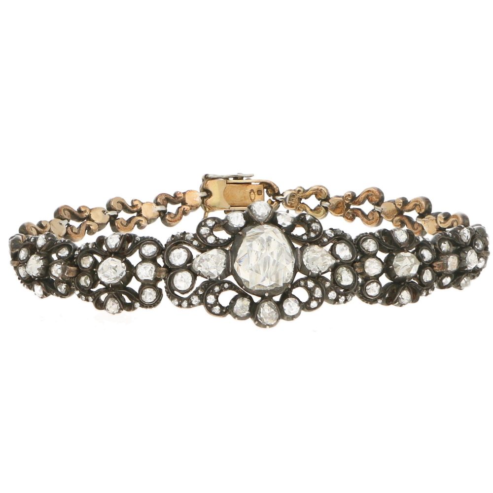 Rare Antique Georgian 4.5ct Rose-Cut Diamond Bracelet Silver-on-Gold