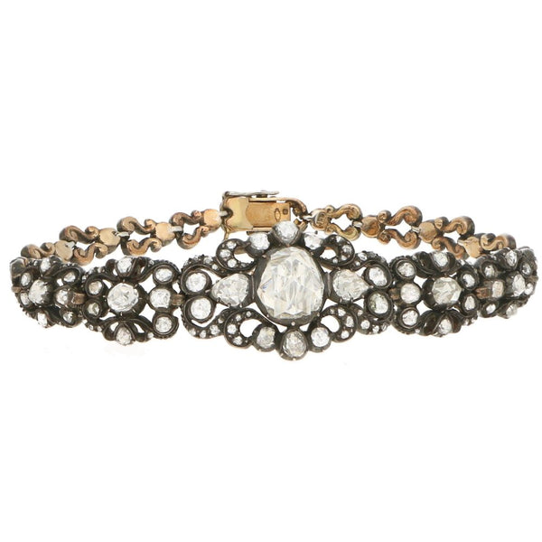 Rare Antique Georgian 4.5ct Rose-Cut Diamond Bracelet Silver-on-Gold