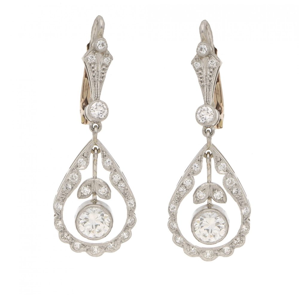 Edwardian Style Diamond Pendant Earrings in 18ct White Gold