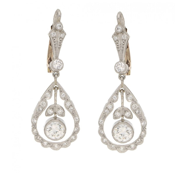 Edwardian Style Diamond Pendant Earrings in 18ct White Gold