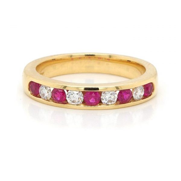 Ruby and Diamond Half Eternity Ring in 18ct Yellow Gold