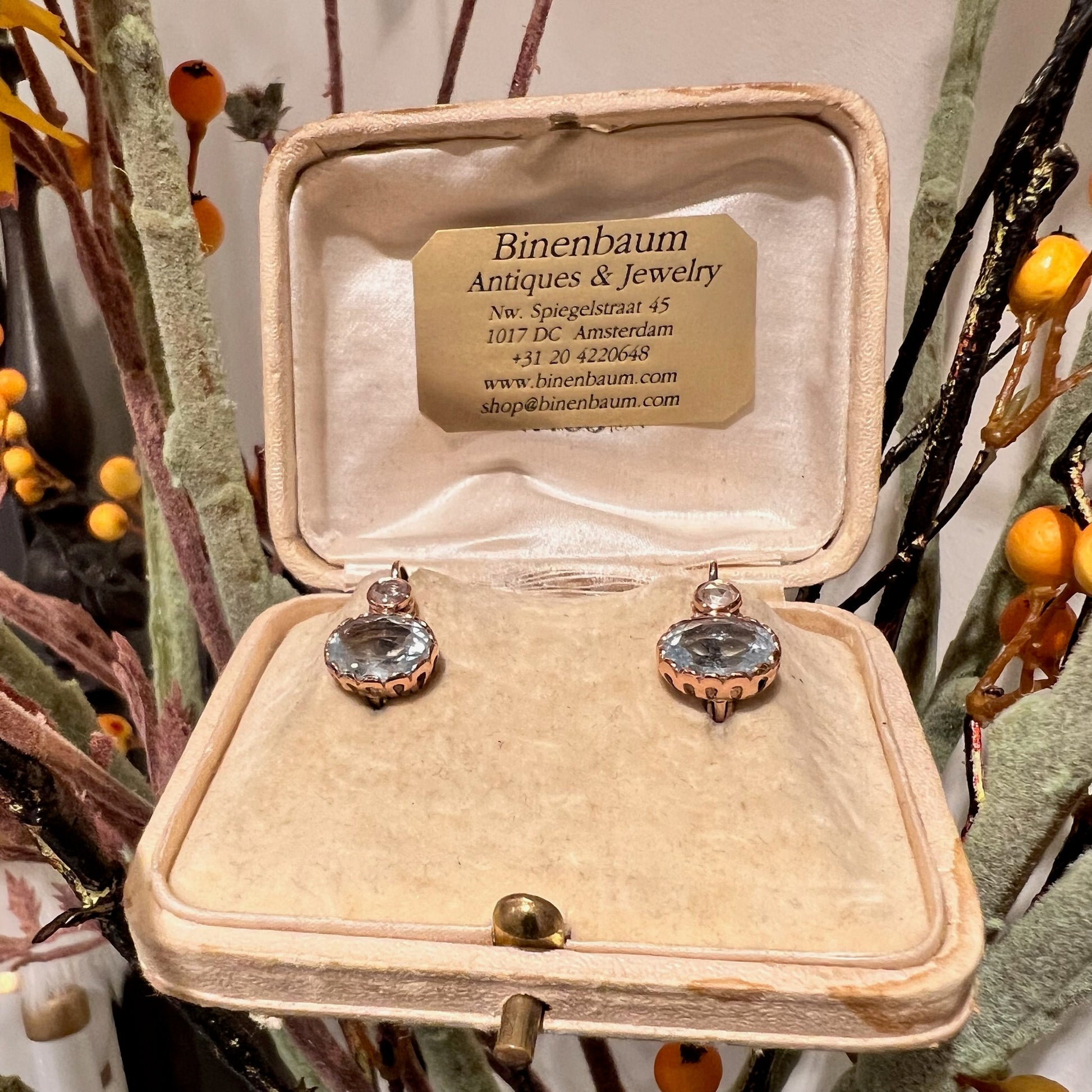 Vintage 14 Carat Rose Gold Aquamarine and Diamond Earrings, 4.00 Carats