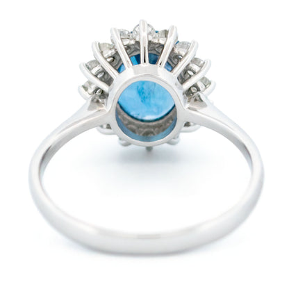18 Carat White Gold Sapphire and Diamond Oval Cluster Ring, 3.02 Carats