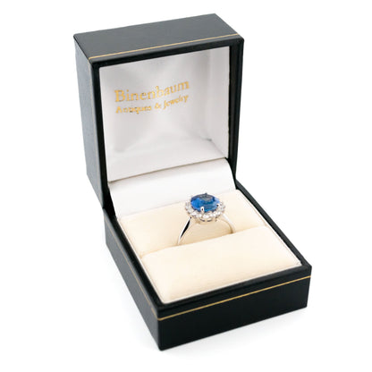 18 Carat White Gold Sapphire and Diamond Oval Cluster Ring, 3.02 Carats