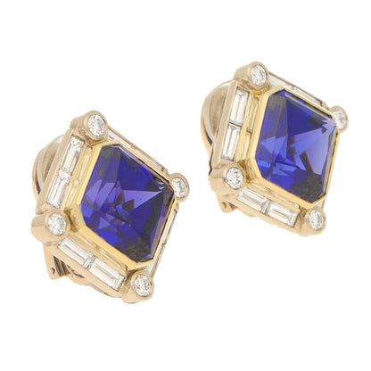 22ct Tanzanite and Diamond Clip Earrings in Yellow and White Gold