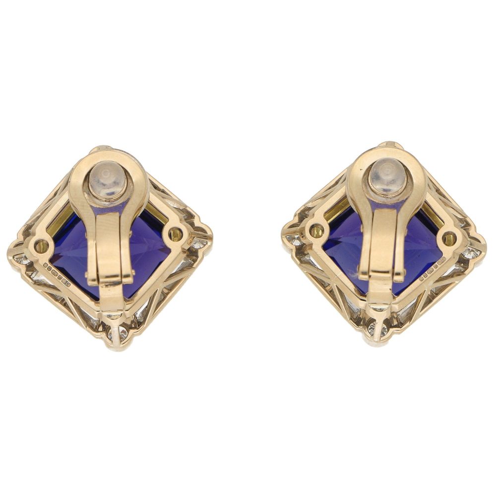 22ct Tanzanite and Diamond Clip Earrings in Yellow and White Gold