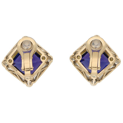 22ct Tanzanite and Diamond Clip Earrings in Yellow and White Gold