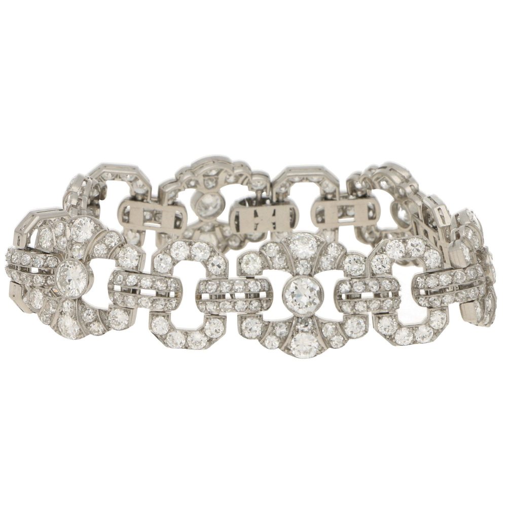 Antique Art Deco 15ct Diamond Panel Bracelet in Platinum