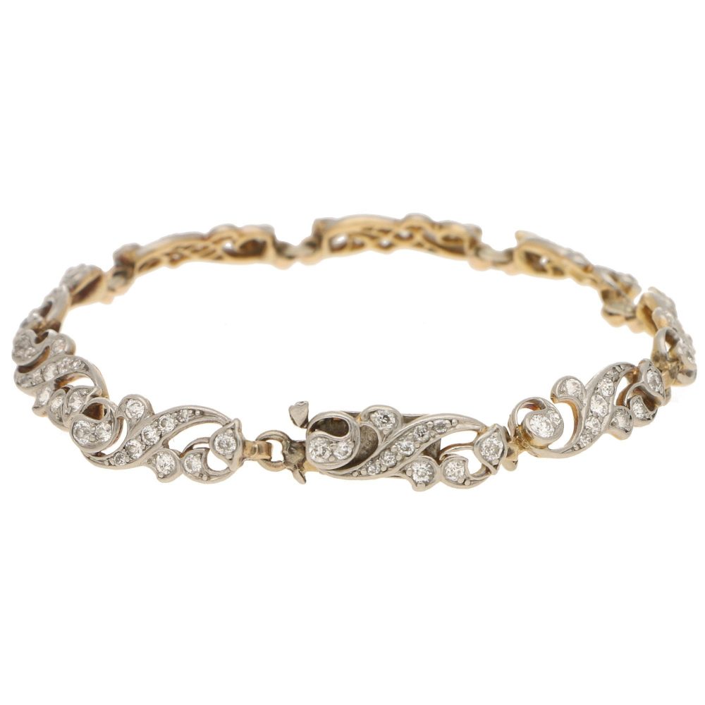 Antique Victorian Scrolled Diamond Bracelet in Silver on Gold
