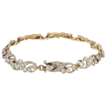 Antique Victorian Scrolled Diamond Bracelet in Silver on Gold
