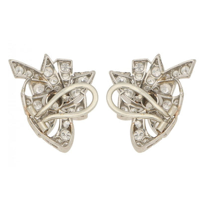 Vintage 4.20ct Diamond Bow Earrings in 18ct White Gold