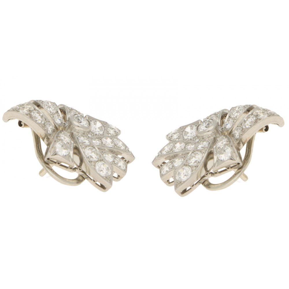 Vintage 4.20ct Diamond Bow Earrings in 18ct White Gold