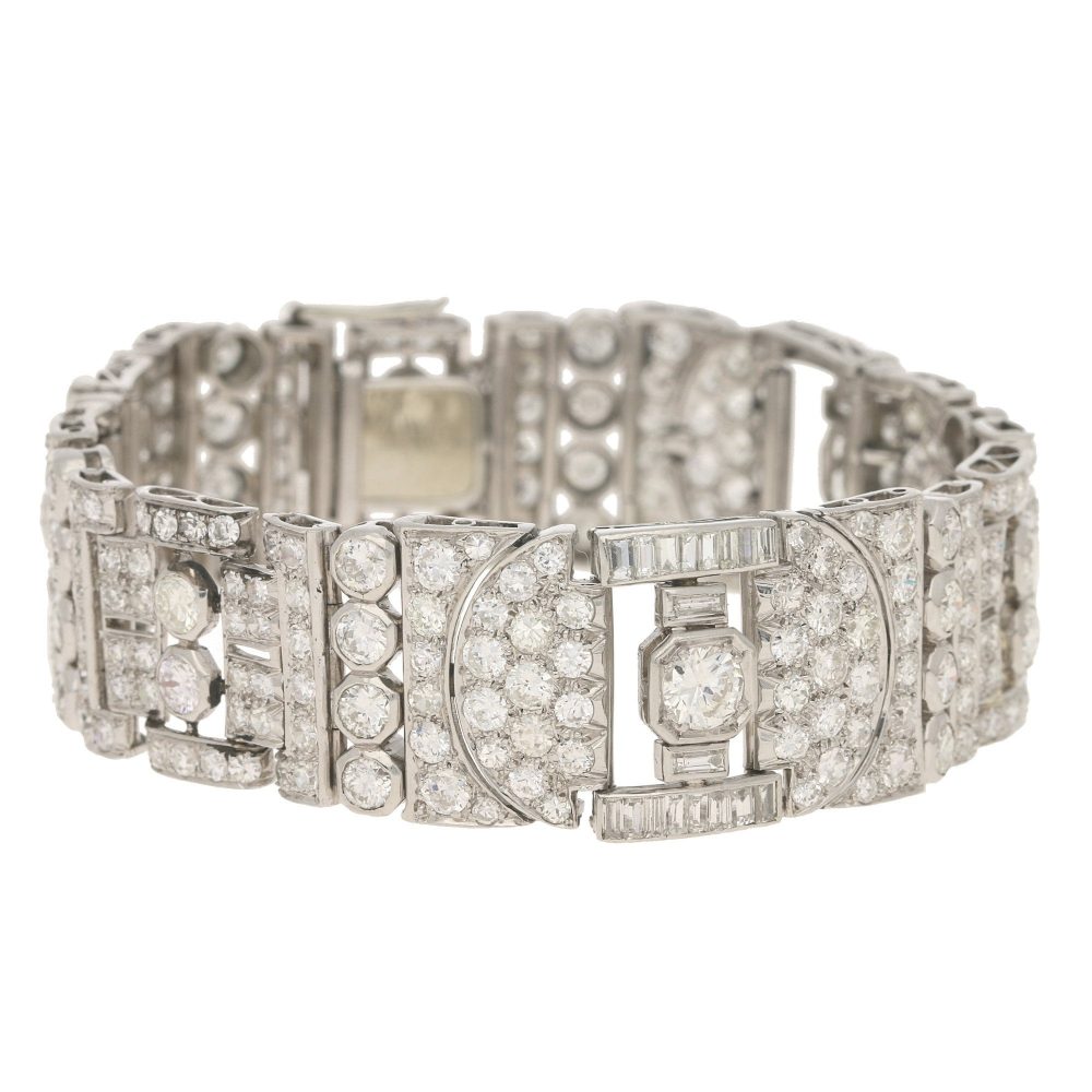Art Deco diamond bracelet wide panel 1920 1930 platinum