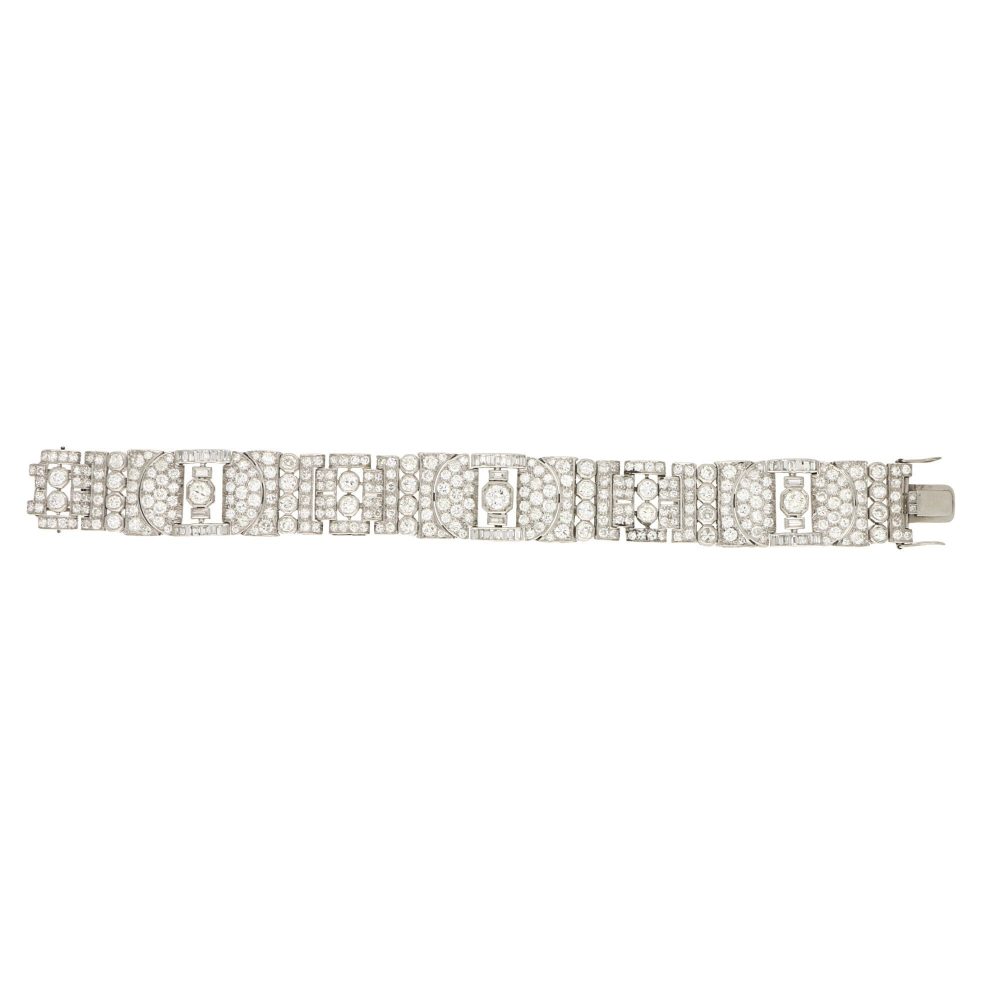 Art Deco Diamond Panel Bracelet in Platinum, Circa 1930s