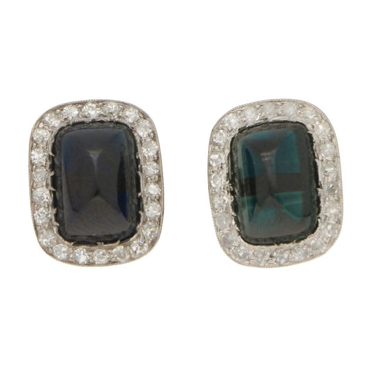 Sapphire and Diamond Cluster Stud Earrings In White Gold