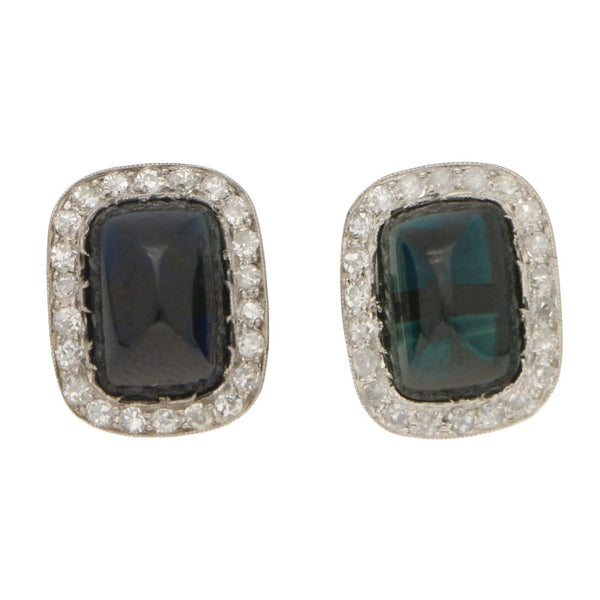 Sapphire and Diamond Cluster Stud Earrings In White Gold