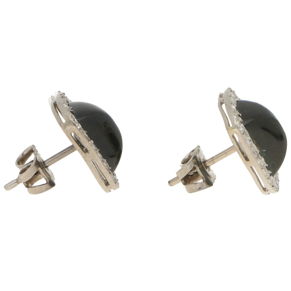 Sapphire and diamond cluster stud earrings in white gold