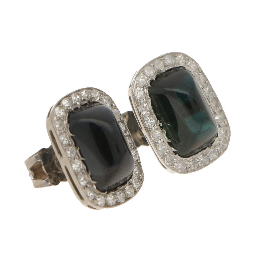 Sapphire and diamond cluster stud earrings in white gold