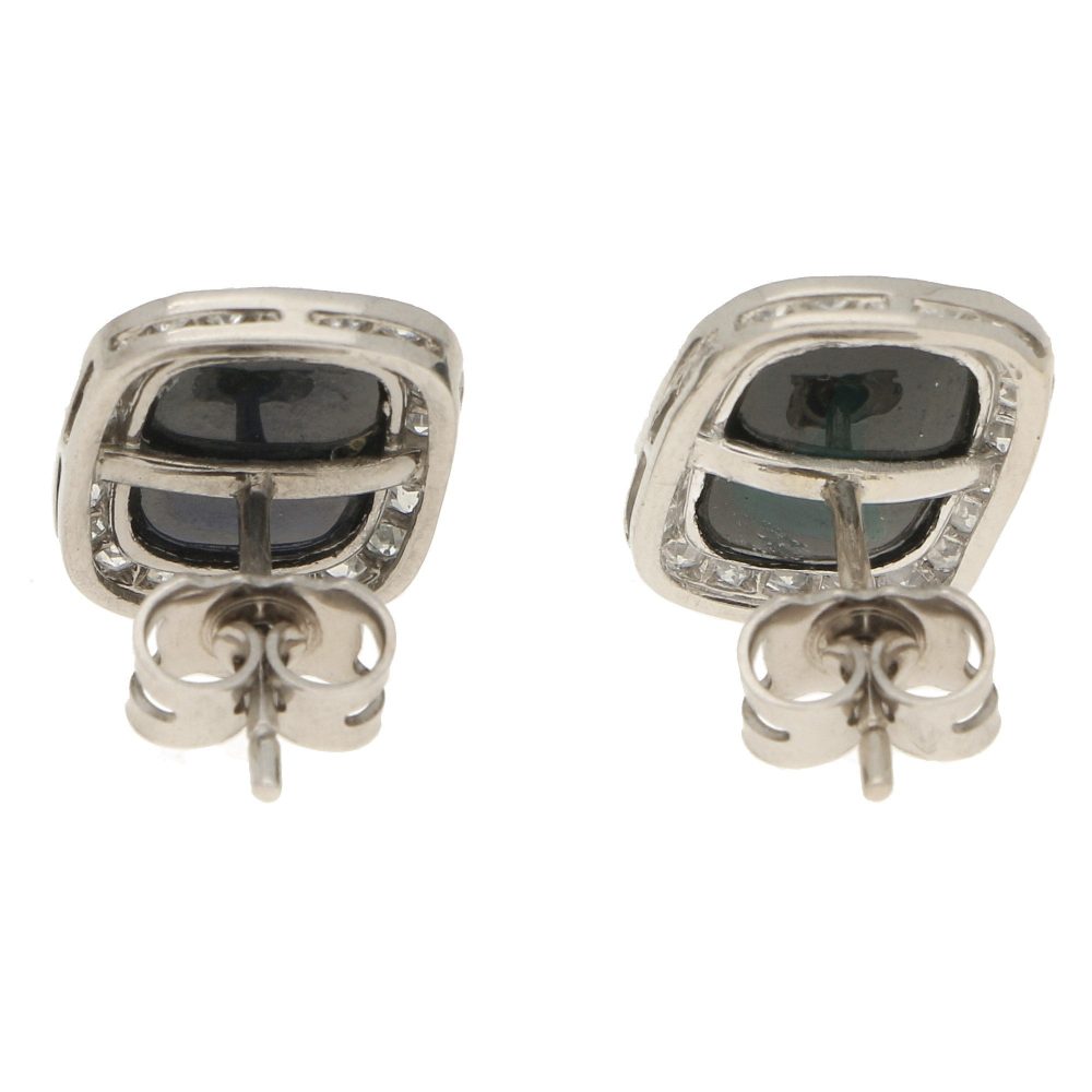 Sapphire and diamond cluster stud earrings in white gold