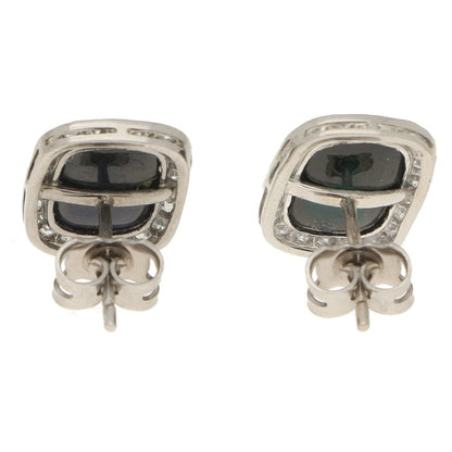 Sapphire and diamond cluster stud earrings in white gold