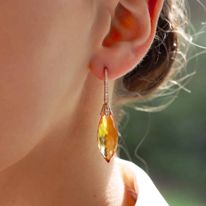 10cts Briolette Cut Citrine and Diamond Drop Earrings