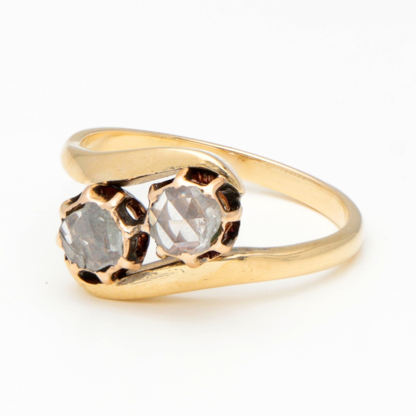 14 Carat Yellow Gold Rose Cut Diamond Toi et Moi Ring, 0.40 Carats