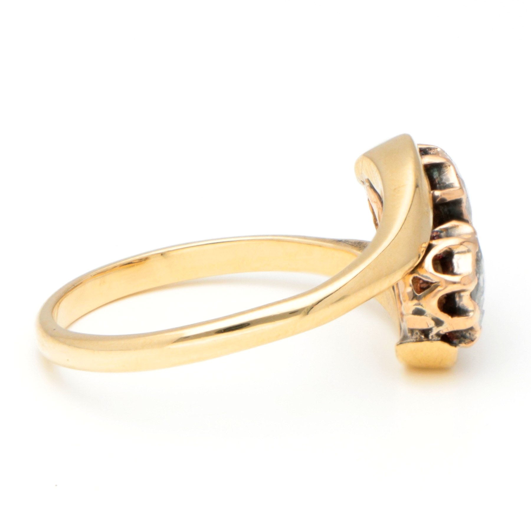 14 Carat Yellow Gold Rose Cut Diamond Toi et Moi Ring, 0.40 Carats