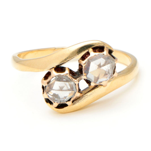14 Carat Yellow Gold Rose Cut Diamond Toi et Moi Ring, 0.40 Carats