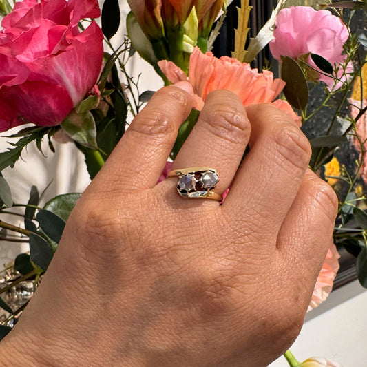 14 Carat Yellow Gold Rose Cut Diamond Toi et Moi Ring, 0.40 Carats