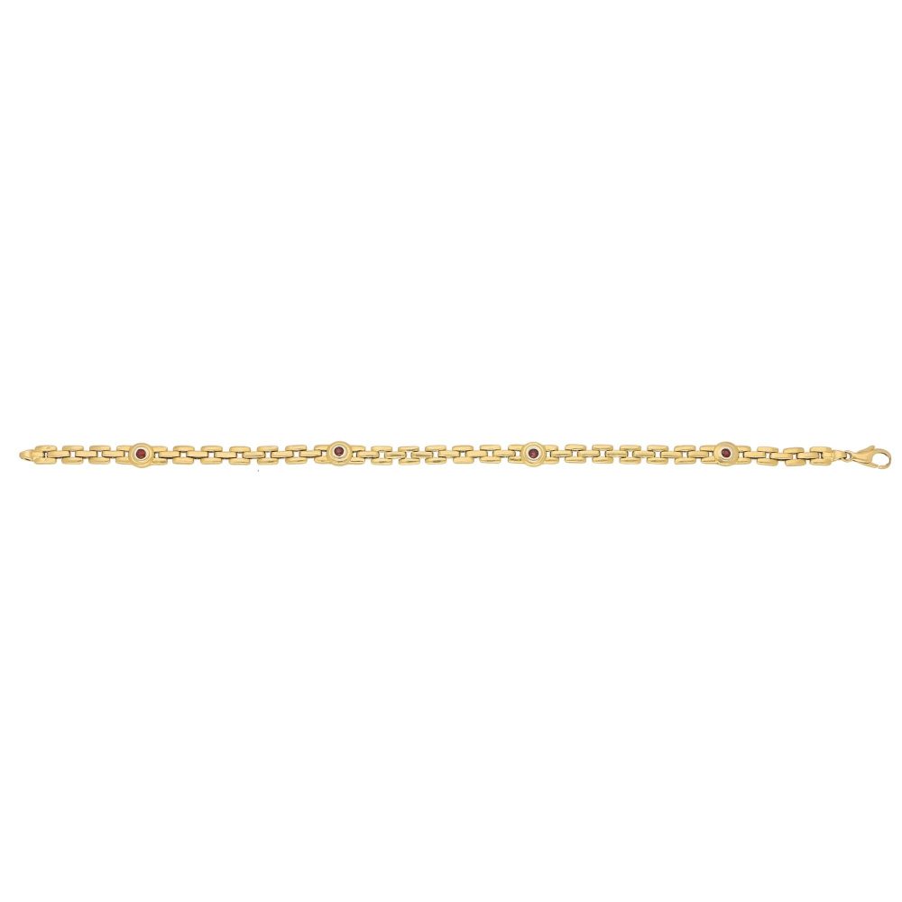 Yellow Gold Chain Link Bracelet with Rubies