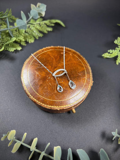 Antique Platinum, Edwardian Aquamarine & Diamond Lavalier Pendant Necklace