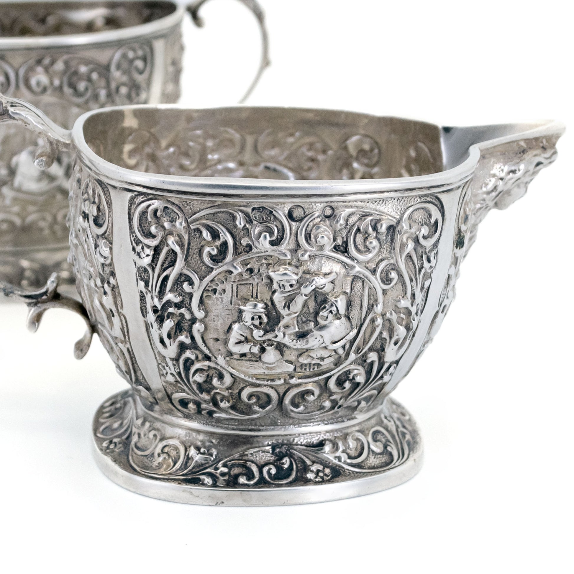 Vintage Dutch Silver Repoussé Creamer Set by H. Hooijkaas
