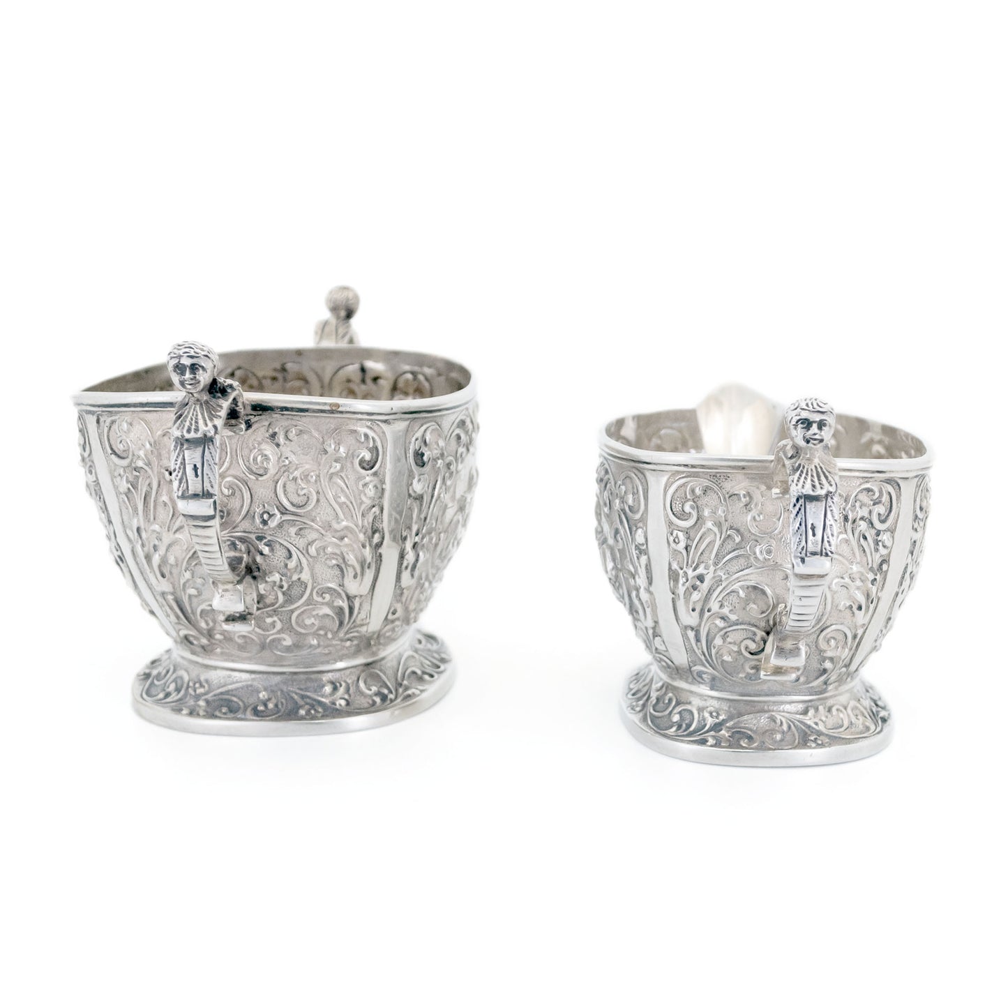 Vintage Dutch Silver Repoussé Creamer Set by H. Hooijkaas