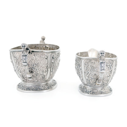 Vintage Dutch Silver Repoussé Creamer Set by H. Hooijkaas