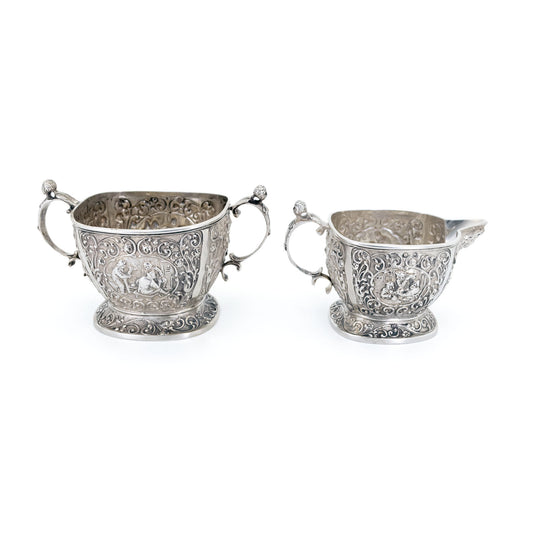 Vintage Dutch Silver Repoussé Creamer Set by H. Hooijkaas